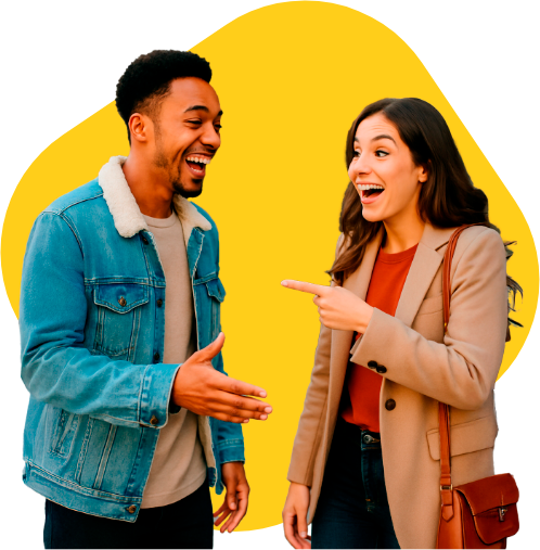 Pessoas empolgadas conversando